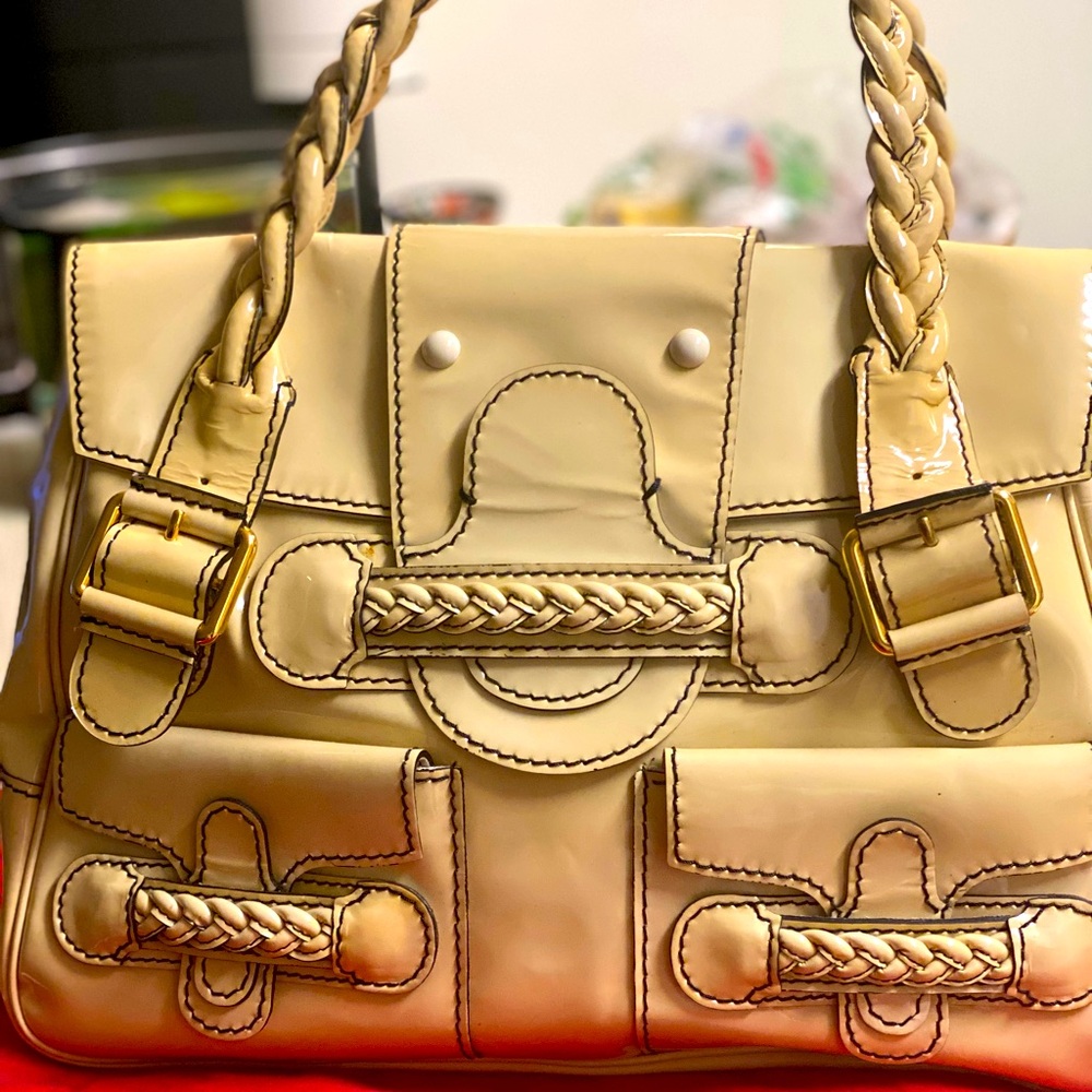 VALENTINO GARAVANI Histoire" Limited Edition Braided Handle Patent Leather  Bag